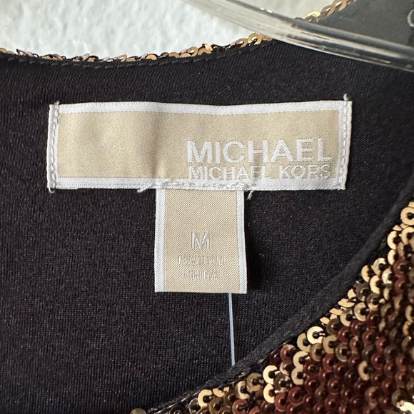 MICHAEL KORS Gold Sequins Long Sleeves Mini Medium Cocktail Dress BNWT - Picture 4 of 8